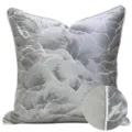 Modern luxury light grey throw pillow with abstract landscape pattern and elegant white piping. - Grey Chinese Style Reversible Design, Piped