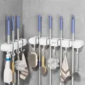 Supporto da parete per scopa portaoggetti senza perforazione gancio per appendere il bagno - 4 Clip 5 Ganci + 3 Clip 4 Ganci / Avorio