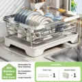 Stainless steel dish drying rack kitchen organizer for plates bowls cups with drain tray 45cm - 304 Stainless Steel Storage Basket - Large