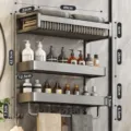 Wall-mounted bathroom shelf space aluminum towel rack with 3 tiers and hooks for home storage. - Triple-Layer Bath Towel Rack with 2 Shelves, Rod and 5 Hooks, 49cm