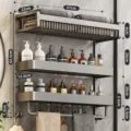 Wall-mounted bathroom shelf aluminum storage rack with towel bar and hooks space saver - Triple-Layer Bath Towel Rack with 2 Shelves, Rod and 5 Hooks, 57cm