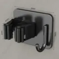 Grauer Wandhalter für Mopp und Besen mit Haken, stabiler Organizer für das Badezimmer. - Quadratische Basis Mit Haken Einzelclip / 1 Stück / Schwarz