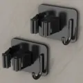 Dunkelgrauer Mopp- und Besenhalter Wandmontage bohrfrei Küche Badezimmer Aufhängehaken - Quadratische Basis Mit Haken 2er Set / 2 Stück/Set / Schwarz