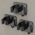 Gun-grauer Wandhalter für Mopp und Besen, multifunktionaler Badezimmer Haken Halter o. Bohren - Quadratische Basis Mit Haken 3er Set / 3er-Set / Schwarz