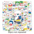 50 pcs autocollants mignons ours blanc dessin animé, stickers imperméables pour gourde ordinateur - 50 Feuilles / Blanc