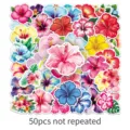 50 Stk. tropische Hibiskus Blumen Aufkleber wasserdichte Pflanzen Sticker Pack - Mehrfarbig