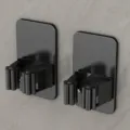 Graugrauer Mopp Halter Wandmontage ohne Bohren fuer Badezimmer Besen Organizer Klemme - Quadratische Basis 2er Set / 2 Stück/Set / Schwarz