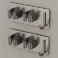 Grauer Edelstahl Mopp- und Besenhalter Wandmontage Organizer mit Klemmen und Haken. - Doppelclip Mit Haken 2er Set / 2 Stück/Set / Gunmetal