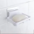 Wall-mounted soap dish with drainage, white plastic soap holder for bathroom storage use. - White