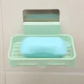 Wall-mounted plastic soap dish holder with draining tray, non-marking adhesive for bathroom kitchen. - Nordic Green
