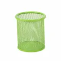 Round green metal mesh pen holder, desktop stationery organizer cup for office and school. - Round / Green