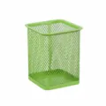 Green square metal mesh pen holder for desk organization and office supplies storage. - Square / Green