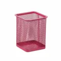 Square rose red metal mesh pen holder desk organizer for office stationery storage box - Square / Rose Red