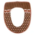 Thickened plush toilet seat cover with brown polka dot and stripe design for warm cozy home use - Coffee