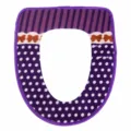 Thickened plush toilet seat cover with purple polka dot and stripe design for winter warmth. - Purple