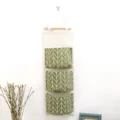 Borsa portaoggetti appendibile in cotone e lino 3 tasche organizer da parete casa - Verde