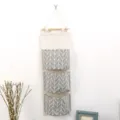 Borsa di stoccaggio sospesa in cotone lino con 3 tasche, organizer da parete per piccoli oggetti. - Grigio