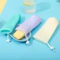 Multi-color mesh soap bags set with drawstring, ideal for facial soap foaming and daily storage. - Off White