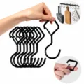 Black S-shaped hanging hooks with safety buckle windproof design for kitchen storage - Diamond S Hook / Black