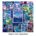 50pcs Anime Night Scenery Stickers Waterproof Aesthetic Decals for Journal Water Bottle - Anime Night View / 50 Pieces/Pack / Colorful