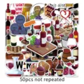 50pcs wine themed waterproof stickers for luggage laptop skateboard decoration set pack - 50 Pcs Red Wine-935