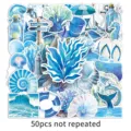 50 Stk blaue Ozean Aufkleber ästhetische wasserdichte Vinyl Sticker für Laptop Wasserflasche. - 50 Blatt Blaues Meer - 1566