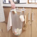Kitchen cabinet hanging trash bag holder iron white garbage rack waste storage organizer tool - White