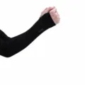 Black cooling sun protection arm sleeves with thumb hole for outdoor sports and driving. - Straight Leg / Black