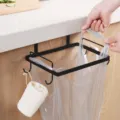 Japanese style over cabinet garbage bag holder iron kitchen trash rack storage organizer for home - Black