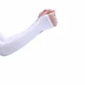 Cooling sun protection arm sleeves for women and men, UV blocking ice silk gloves for driving. - Straight Leg / White
