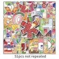 51pcs cute cartoon letter graffiti stickers waterproof DIY decals for phone case luggage - 51 Pcs Original Letters