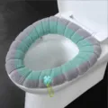 Plush toilet seat cover, green and grey striped warm soft toilet bowl cover with clover handle. - Green with Handle