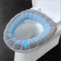 Thickened plush toilet seat cover, universal warm washable soft toilet mat for home bathroom. - Blue with Handle