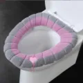 Thickened plush toilet seat cover in grey and pink with heart handle, comfortable household mat. - Pink with Handle