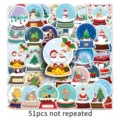 51 Stk. Weihnachten Schneekugel Aufkleber Pack, wasserdichte süße Cartoon Sticker für Laptop. - 51 Stück Weihnachts-Schneekugeln - 1364
