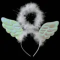 Angel halo and wings headband, white fluffy feather halo with iridescent angel wings accessory. - One Size / White Angel Wings Headband