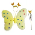 Set costume ali di farfalla per bambini, fata elfo con cerchietto e bacchetta magica per festa. - Set da 3 pezzi di ali a doppio strato di paillettes / Giallo