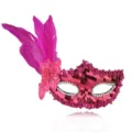 Stunning pink masquerade mask with feathers and sequins for parties, Halloween and Christmas events. - Rose Red