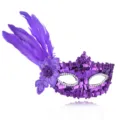 Purple Masquerade Mask with Feathers and Sequins for Halloween Party Costume and Events - Purple