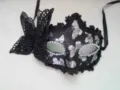 Black masquerade mask with silver glitter butterflies, rhinestones and lace side decoration for party. - Black Butterfly Leather Mask