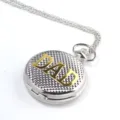 Zilver gouden DAD kwarts zakhorloge met ketting, vintage getextureerd omslagontwerp voor cadeau. - Zilver