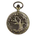 Vintage bronzen quartz zakhorloge met reliëf levensboomdeksel en bandtekstontwerp. - Brons