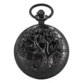 Vintage zwart quartz zakhorloge met reliëf boom des levens ontwerp en klassieke retro stijlen. - Zwart
