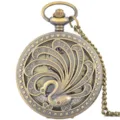 Vintage bronze hollow peacock pocket watch with chain, retro fashion antique gift item. - Hollow Peacock / Bronze