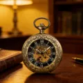 Vintage mechanisch zakhorloge met bronzen kast, romeinse cijfers en opengewerkte wijzerplaat. - Brons