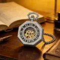Vintage achthoekige mechanische zakhorloge met romeinse cijfers en hol retro ontwerp - Zilver