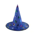 Blue Halloween witch hat with holographic foil prints, perfect for festive stage party. - Gold Stamping Series Witch Pumpkin Pattern / Blue