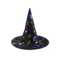 Halloween witch hat black holographic foil print magical party costume accessory for women - Gold Stamping Series Witch Pumpkin Pattern / Black