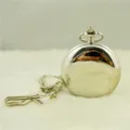 Classic silver pocket watch with chain and clip, smooth mechanical vintage watch. - Silver