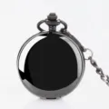 Vintage black quartz pocket watch with chain, smooth polished cover for engraving. - Arabic Numerals Dial / Black
